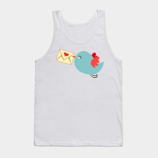 Blue bird with mail heart romantic social media tweet red wings email Tank Top